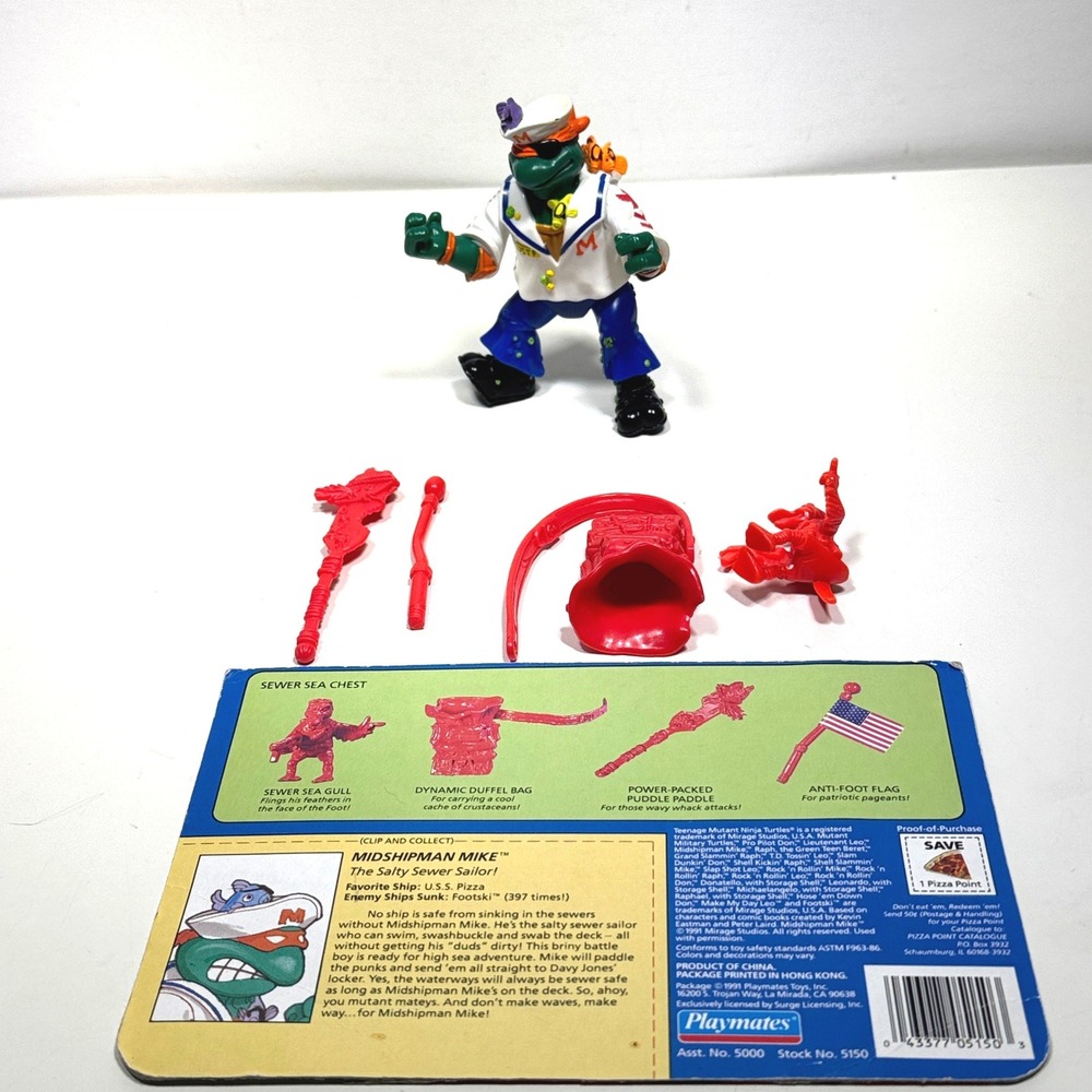 Playmates TMNT Midshipman Mike Action Figure Complete 1991 Vintage Toy
